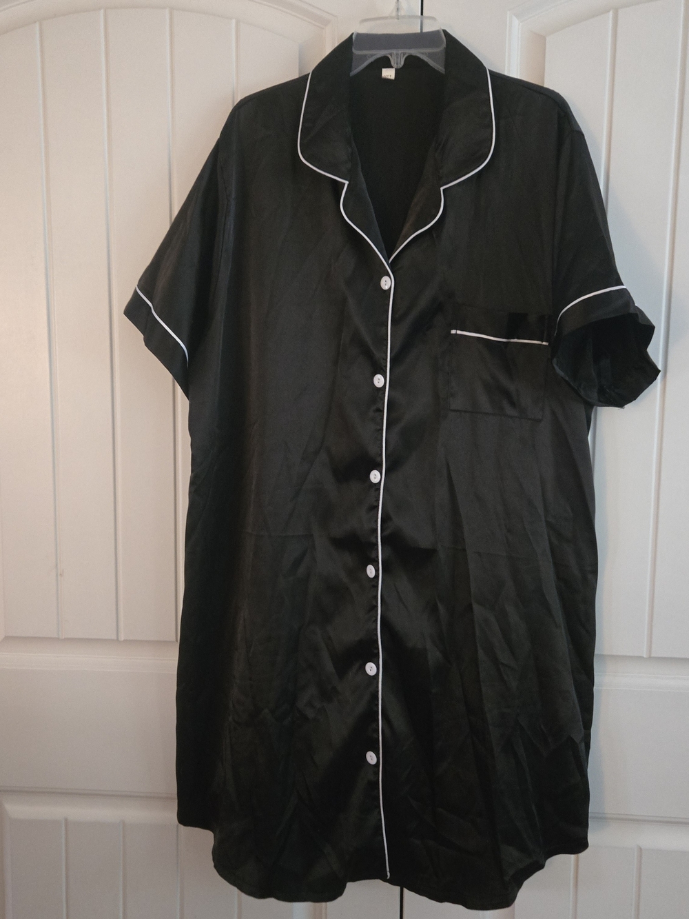 Classic Black Satin Sleep Shirt Button Down Nightshirt Pajama Dress 3x